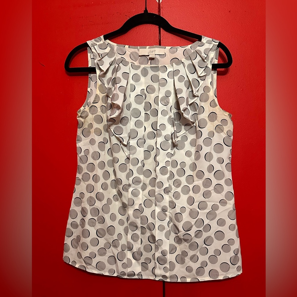 LOFT Sleeveless Top with Gray Polka Dots